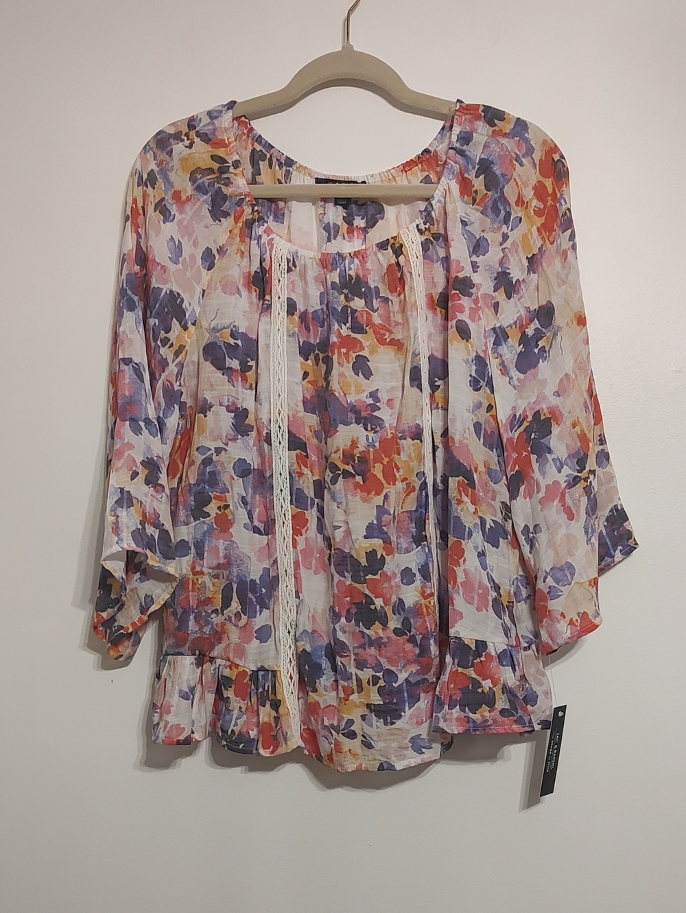 Zac & Rachel Watercolor Floral Tie-Front Peasant Blouse